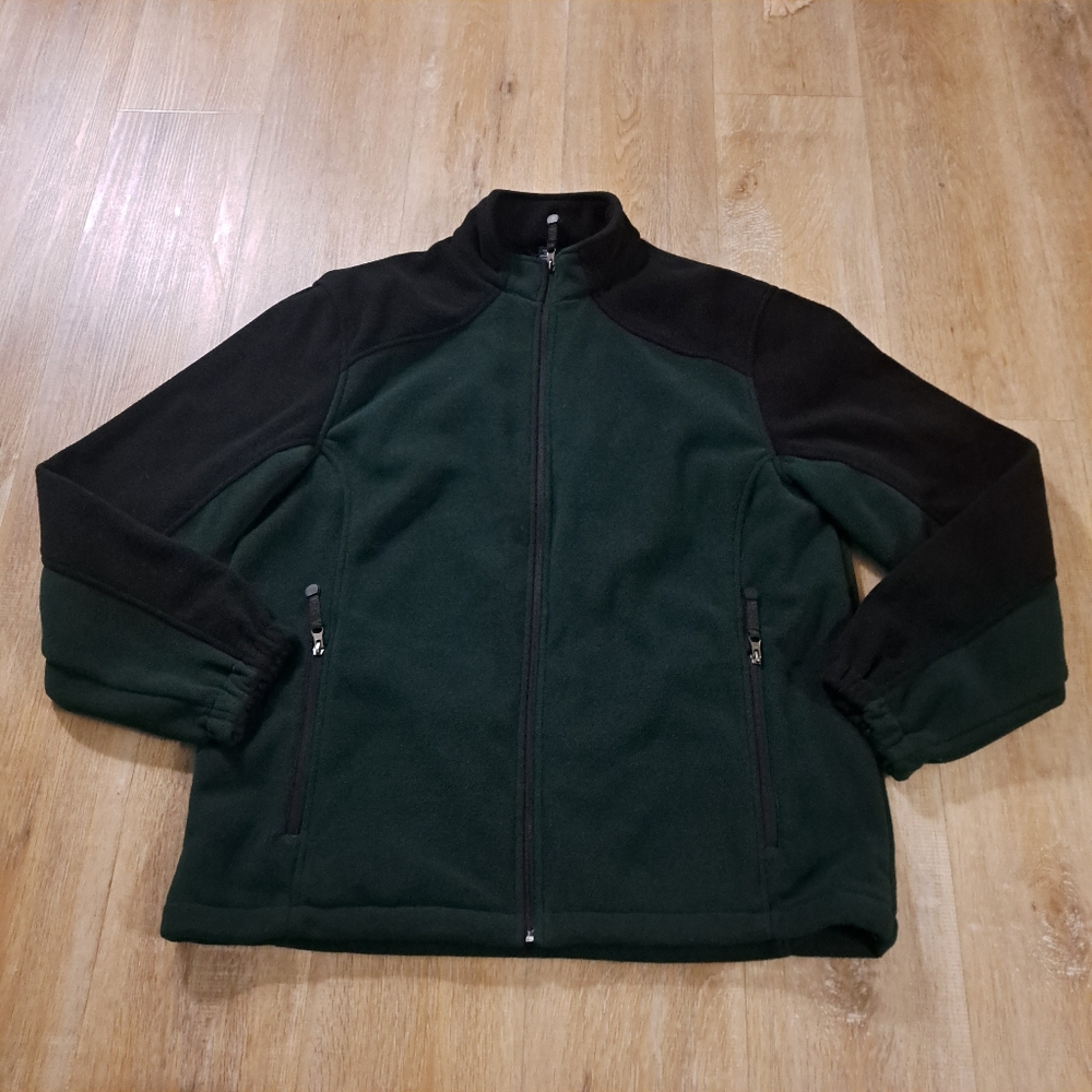 G.H. Bass & Co. Dark Green Black Full-Zip Outdoor Fleece Jacket Men's Size Large